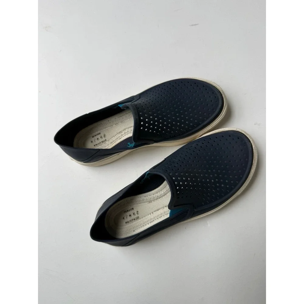 CROCS Youth Boys 12.5 Navy Blue White Perforated Waterproof Slip On Shoes #109